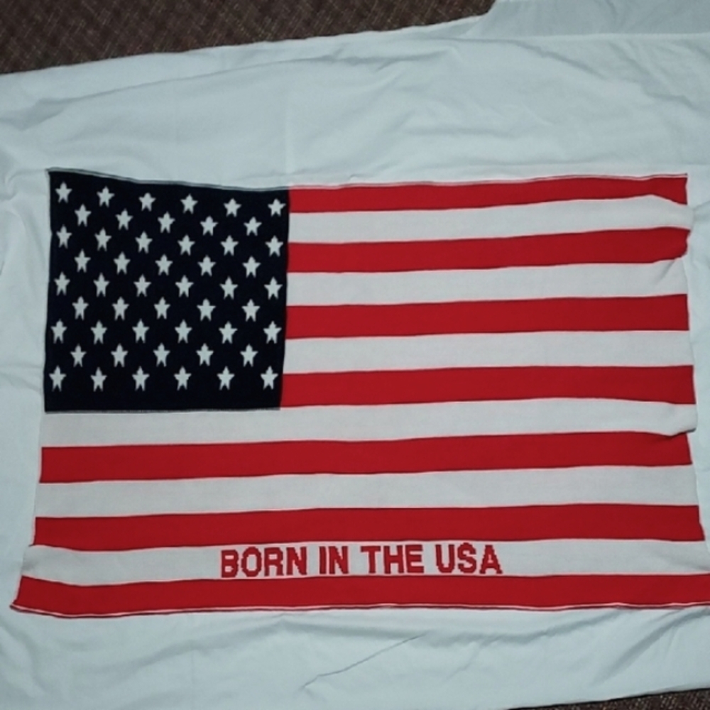 Vintage "Cover Me" American Flag Baby Blanket with 'Born in the USA' Text